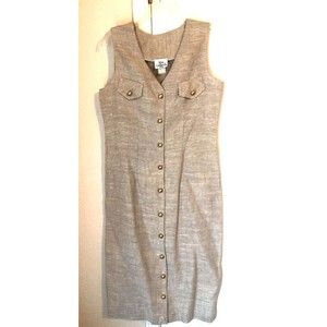 Miss California Womens Shirt Dress Beige Maxi V Neck Sleeveless Linen Vest USA L